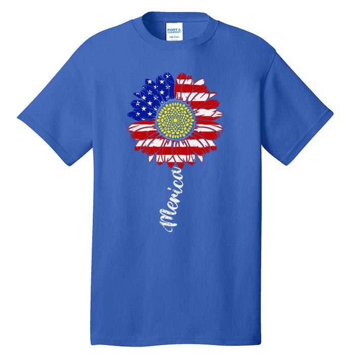 America Sunflower 4th Of July American Flag Patriotic Funny Gift Tall T-Shirt