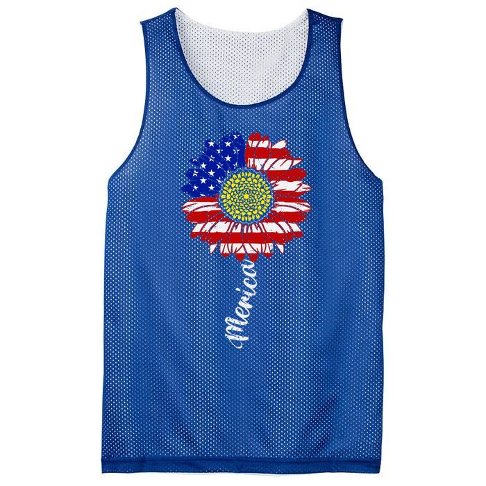 America Sunflower 4th Of July American Flag Patriotic Funny Gift Mesh Reversible Basketball Jersey Tank