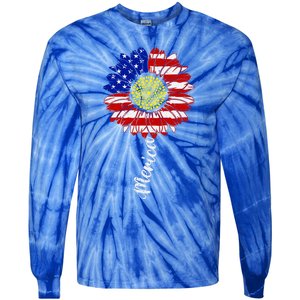 America Sunflower 4th Of July American Flag Patriotic Funny Gift Tie-Dye Long Sleeve Shirt