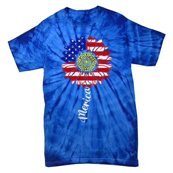 America Sunflower 4th Of July American Flag Patriotic Funny Gift Tie-Dye T-Shirt