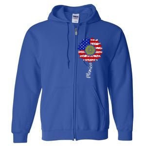 America Sunflower 4th Of July American Flag Patriotic Funny Gift Full Zip Hoodie