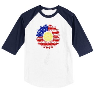 America Sunflower 4th Of July American Flag Patriotic Funny Gift Baseball Sleeve Shirt