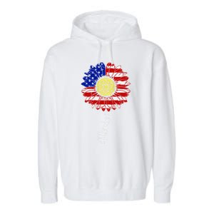 America Sunflower 4th Of July American Flag Patriotic Funny Gift Garment-Dyed Fleece Hoodie