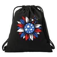 America Sunflower 4th Of July Patriotic American 4th Of July Drawstring Bag