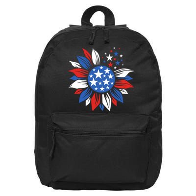 America Sunflower 4th Of July Patriotic American 4th Of July 16 in Basic Backpack