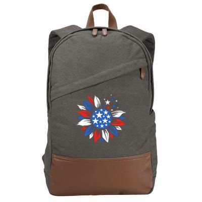 America Sunflower 4th Of July Patriotic American 4th Of July Cotton Canvas Backpack