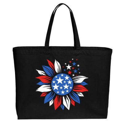 America Sunflower 4th Of July Patriotic American 4th Of July Cotton Canvas Jumbo Tote