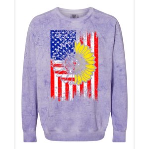 America Sunflower 4th Of July Usa American Flag Patriotic Great Gift Colorblast Crewneck Sweatshirt