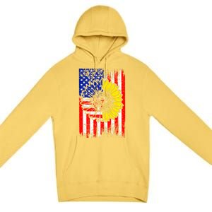 America Sunflower 4th Of July Usa American Flag Patriotic Great Gift Premium Pullover Hoodie