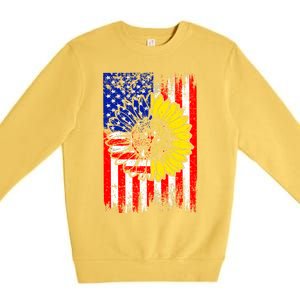 America Sunflower 4th Of July Usa American Flag Patriotic Great Gift Premium Crewneck Sweatshirt