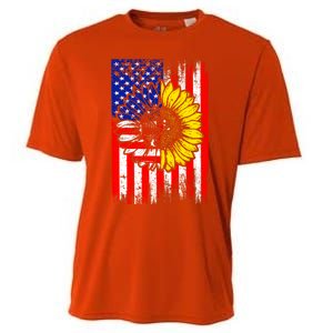 America Sunflower 4th Of July Usa American Flag Patriotic Great Gift Cooling Performance Crew T-Shirt