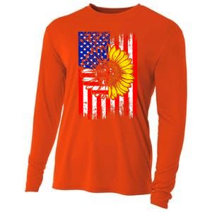 America Sunflower 4th Of July Usa American Flag Patriotic Great Gift Cooling Performance Long Sleeve Crew