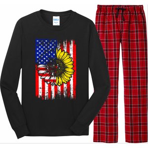 America Sunflower 4th Of July Usa American Flag Patriotic Great Gift Long Sleeve Pajama Set