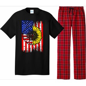 America Sunflower 4th Of July Usa American Flag Patriotic Great Gift Pajama Set