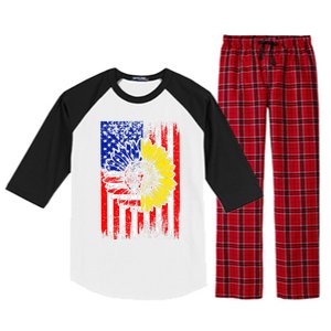 America Sunflower 4th Of July Usa American Flag Patriotic Great Gift Raglan Sleeve Pajama Set