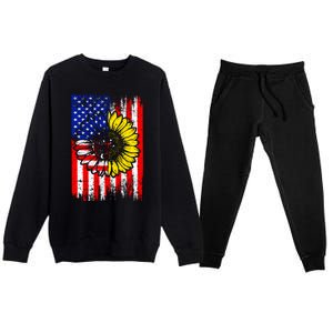 America Sunflower 4th Of July Usa American Flag Patriotic Great Gift Premium Crewneck Sweatsuit Set