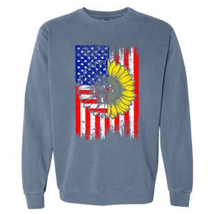 America Sunflower 4th Of July Usa American Flag Patriotic Great Gift Garment-Dyed Sweatshirt