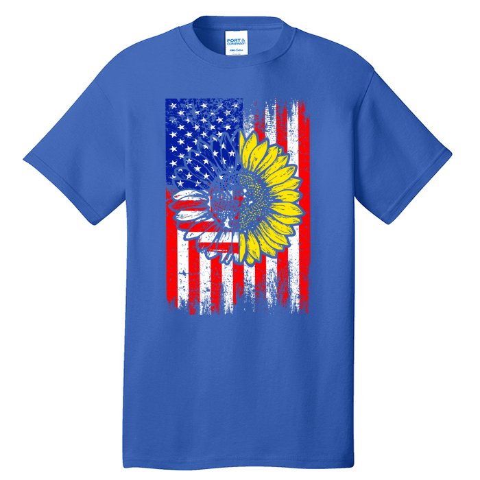 America Sunflower 4th Of July Usa American Flag Patriotic Great Gift Tall T-Shirt