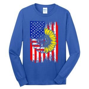 America Sunflower 4th Of July Usa American Flag Patriotic Great Gift Tall Long Sleeve T-Shirt