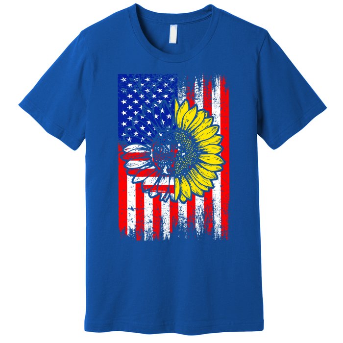 America Sunflower 4th Of July Usa American Flag Patriotic Great Gift Premium T-Shirt