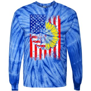 America Sunflower 4th Of July Usa American Flag Patriotic Great Gift Tie-Dye Long Sleeve Shirt