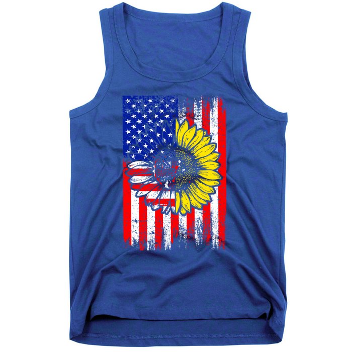 America Sunflower 4th Of July Usa American Flag Patriotic Great Gift Tank Top