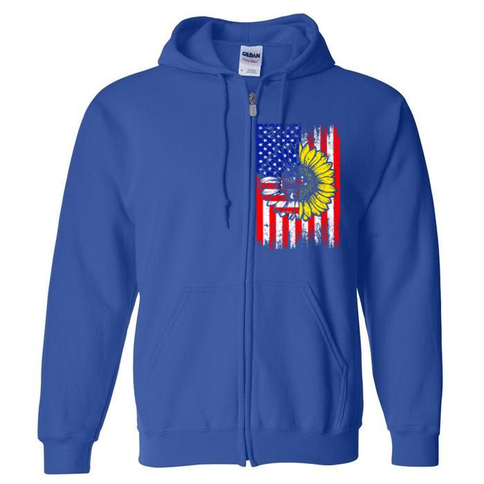 America Sunflower 4th Of July Usa American Flag Patriotic Great Gift Full Zip Hoodie