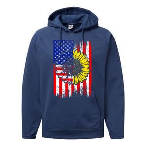 America Sunflower 4th Of July Usa American Flag Patriotic Great Gift Performance Fleece Hoodie