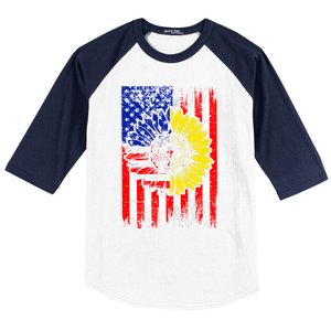 America Sunflower 4th Of July Usa American Flag Patriotic Great Gift Baseball Sleeve Shirt