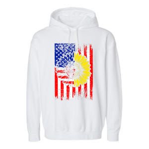 America Sunflower 4th Of July Usa American Flag Patriotic Great Gift Garment-Dyed Fleece Hoodie