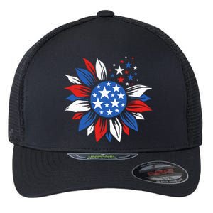 America Sunflower 4th Of July Patriotic American Flexfit Unipanel Trucker Cap