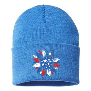 America Sunflower 4th Of July Patriotic American Sustainable Knit Beanie