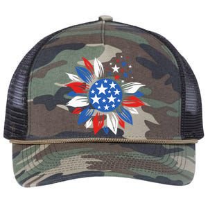 America Sunflower 4th Of July Patriotic American Retro Rope Trucker Hat Cap