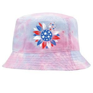 America Sunflower 4th Of July Patriotic American Tie-Dyed Bucket Hat