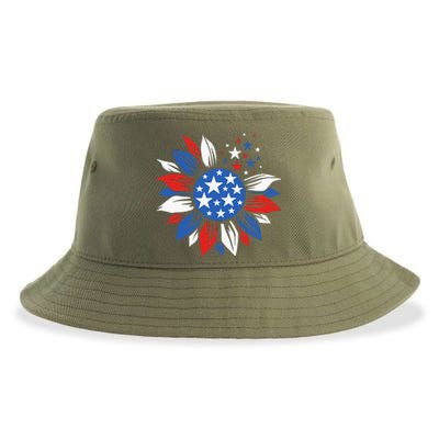 America Sunflower 4th Of July Patriotic American Sustainable Bucket Hat