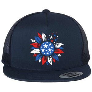 America Sunflower 4th Of July Patriotic American Flat Bill Trucker Hat