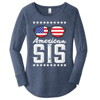 American Sis 4th Of July Sister Sunglasses Patriotism Great Gift Women's Perfect Tri Tunic Long Sleeve Shirt