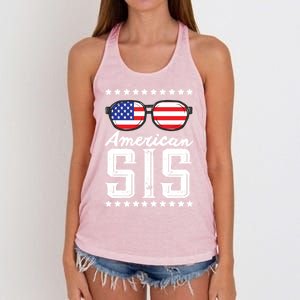 American Sis 4th Of July Sister Sunglasses Patriotism Great Gift Women's Knotted Racerback Tank