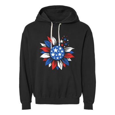 America Sunflower 4th Of July Patriotic American 4th Of July Garment-Dyed Fleece Hoodie