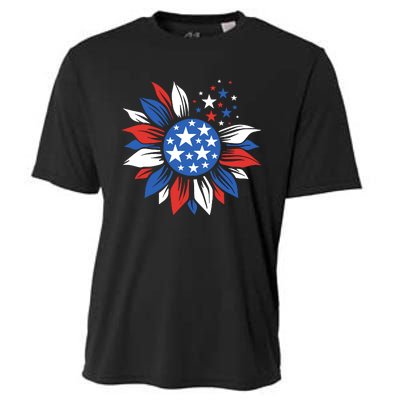 America Sunflower 4th Of July Patriotic American 4th Of July Cooling Performance Crew T-Shirt