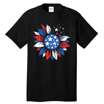 America Sunflower 4th Of July Patriotic American 4th Of July Tall T-Shirt