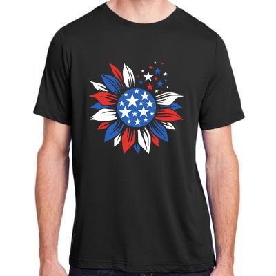 America Sunflower 4th Of July Patriotic American 4th Of July Adult ChromaSoft Performance T-Shirt