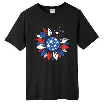 America Sunflower 4th Of July Patriotic American 4th Of July Tall Fusion ChromaSoft Performance T-Shirt