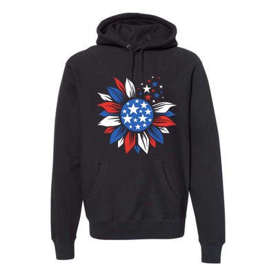 America Sunflower 4th Of July Patriotic American 4th Of July Premium Hoodie