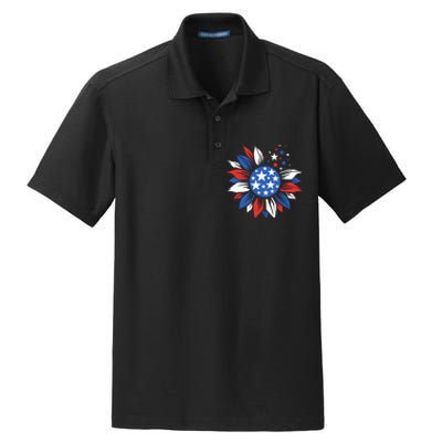 America Sunflower 4th Of July Patriotic American 4th Of July Dry Zone Grid Polo