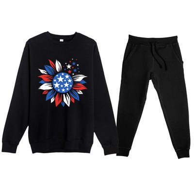 America Sunflower 4th Of July Patriotic American 4th Of July Premium Crewneck Sweatsuit Set