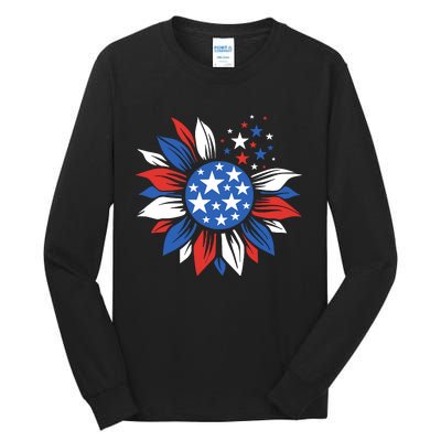 America Sunflower 4th Of July Patriotic American 4th Of July Tall Long Sleeve T-Shirt