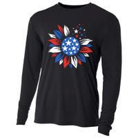 America Sunflower 4th Of July Patriotic American 4th Of July Cooling Performance Long Sleeve Crew