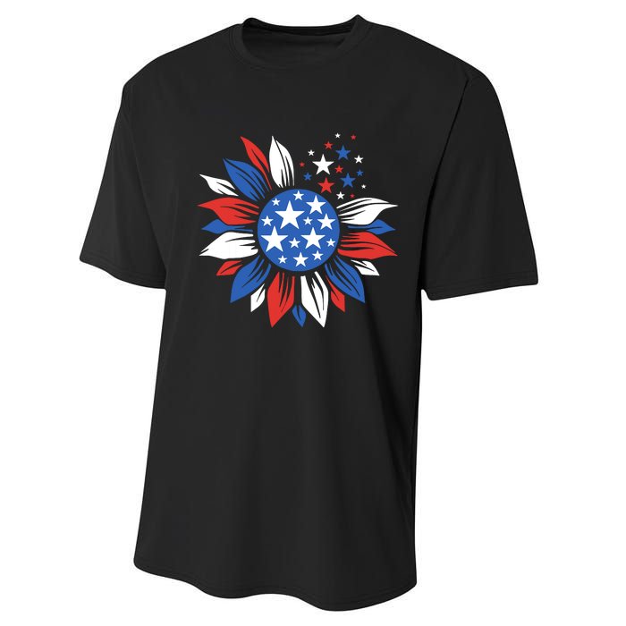 America Sunflower 4th Of July Patriotic American 4th Of July Performance Sprint T-Shirt