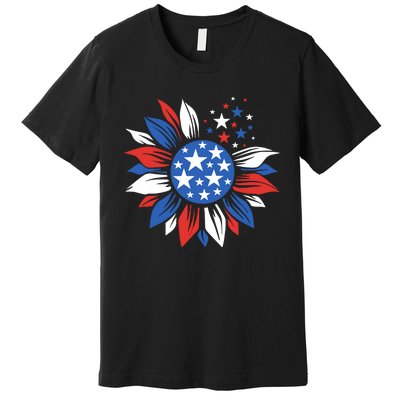 America Sunflower 4th Of July Patriotic American 4th Of July Premium T-Shirt